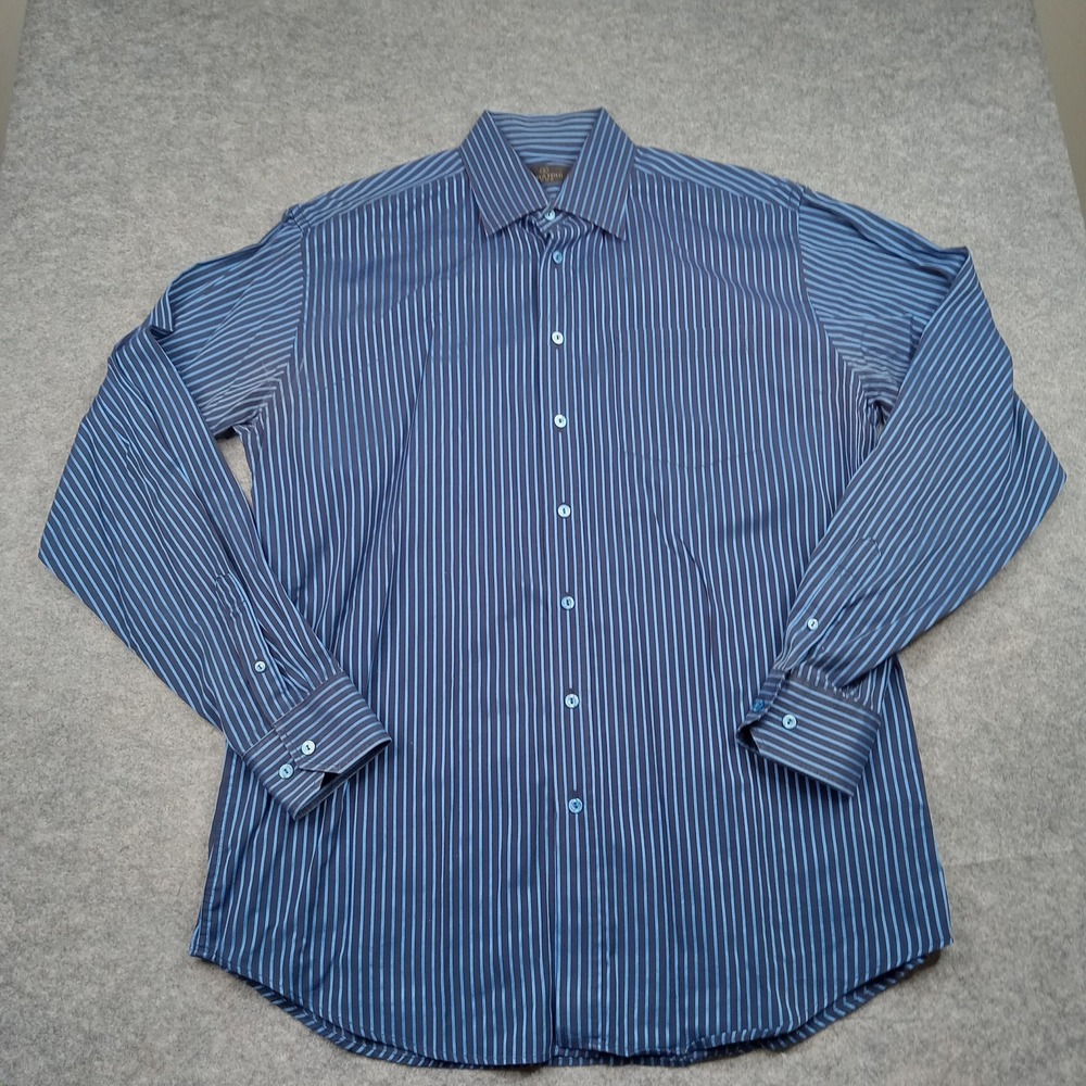 Bugatchi Uomo Shirt Mens‎ Large Tall Blue Navy Striped Long Sleeve Button Front
